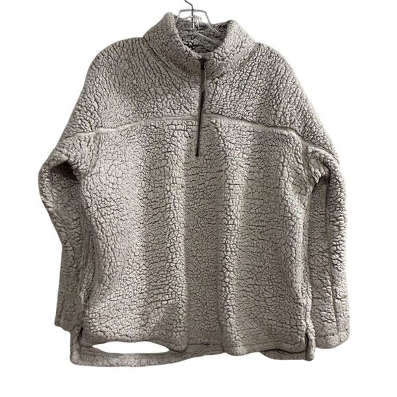 Elodie  Women's Gray Sherpa Fleece 1/4 Zip Pullover Jacket L - Picture 2 of 14